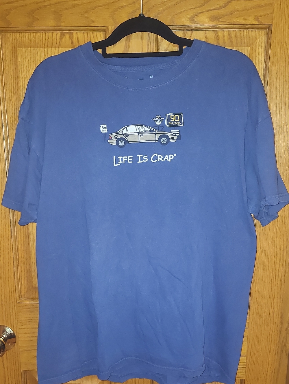 Blue 'Life Is Crap' Speeding Police T-shirt